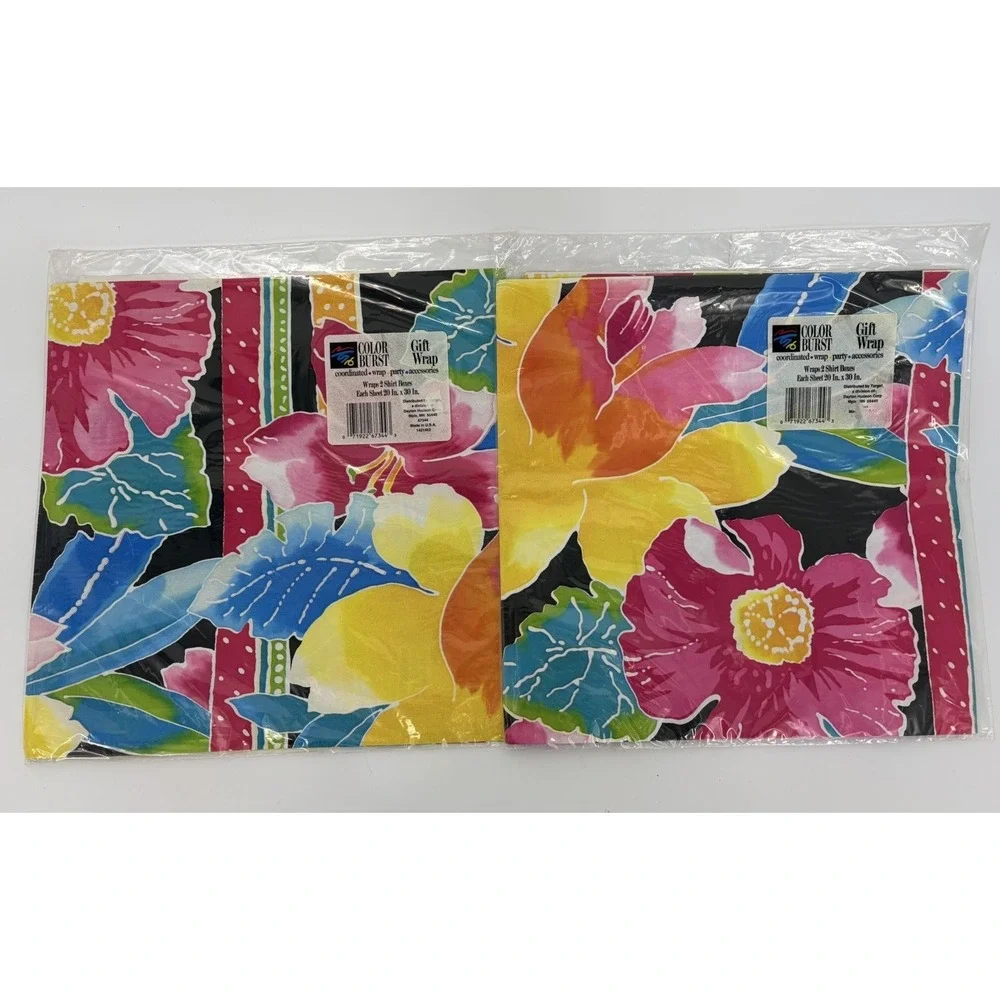 Vintage Color Burst Target Wrapping Paper Gift Wrap Sheets 90s Floral